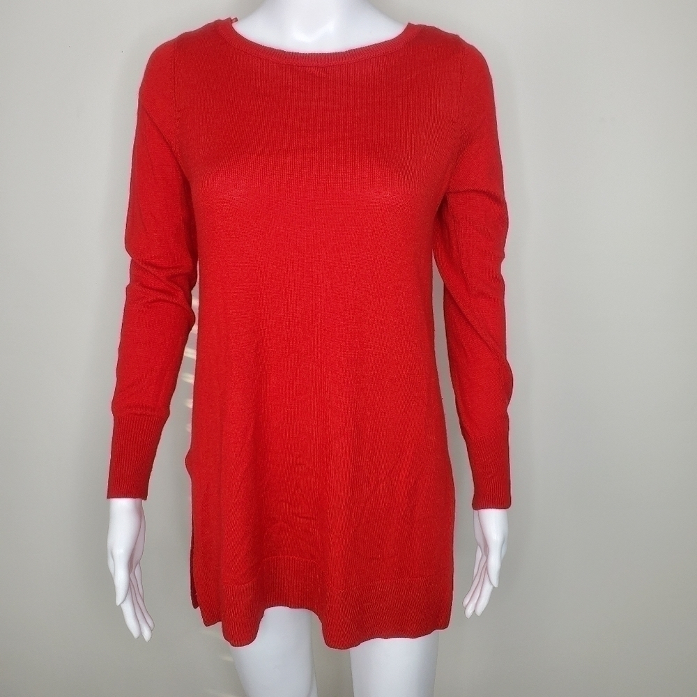 Ann Taylor Side Slit Crew Neck Wool Sweater Red Small